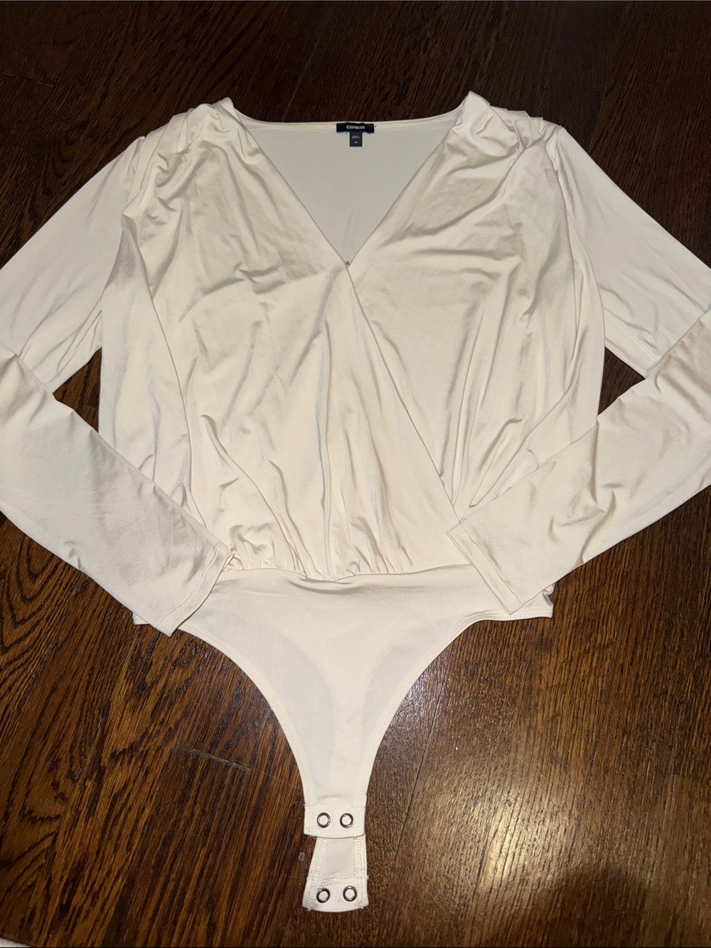 Express Women's Brown Surplice Long-Sleeve Bodysuit